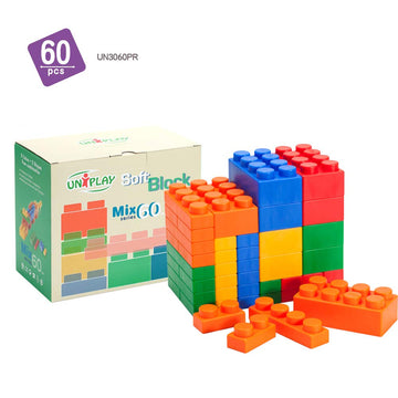 Uniplay Mix Soft Building Blocks For Infant Early Learning, Educational And Sensory Toy, Cognitive Development For Unisex Toddlers (60-Piece Set)