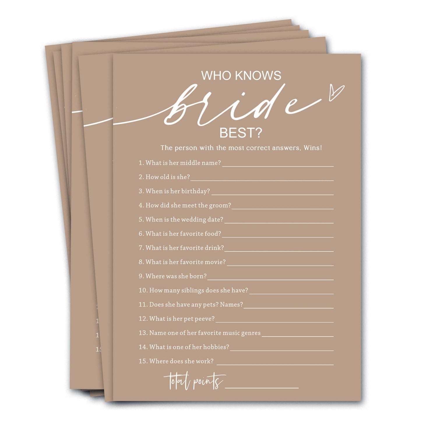 Bridal Shower Games Cards, Who Knows The Bride Best, Bridal Shower Games 25 Guests, Engagement Party Wedding Games For Guests, M