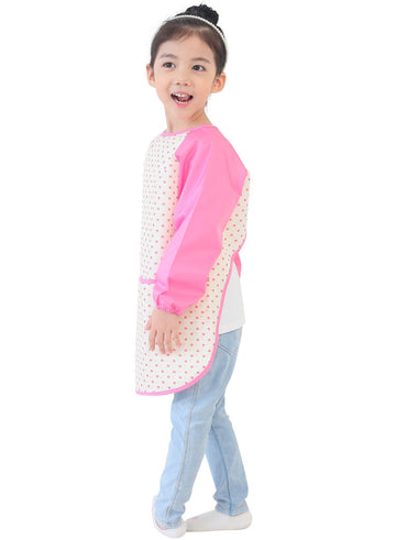 Plie Waterproof Kids Art Smocks 37 Colors (Age 1-10, S-XXL size), Pink Heart Dot (27-M)