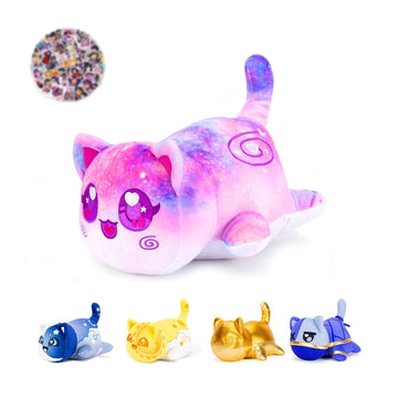 Lccoous 61-Pcs ? 11'' Galaxy Cat Plush+ 60Pcs Cat Stickers -Meow Cat Plush - Meow Cat Stuffed Animal Collection, Birthday Gift F