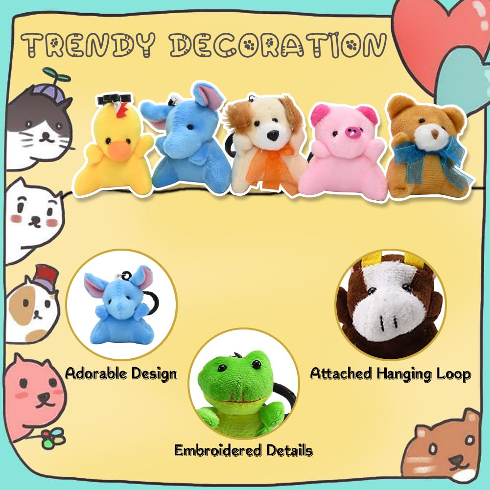Camirus 24Pack Mini Animal Plush Toy Set, Cute Animal Assortment Keychain Toys, Small Stuffed Animal Set Gifts For Kids, Christmas Stocking Stuffer, Easter Egg Filler, Valentine Classroom Prize