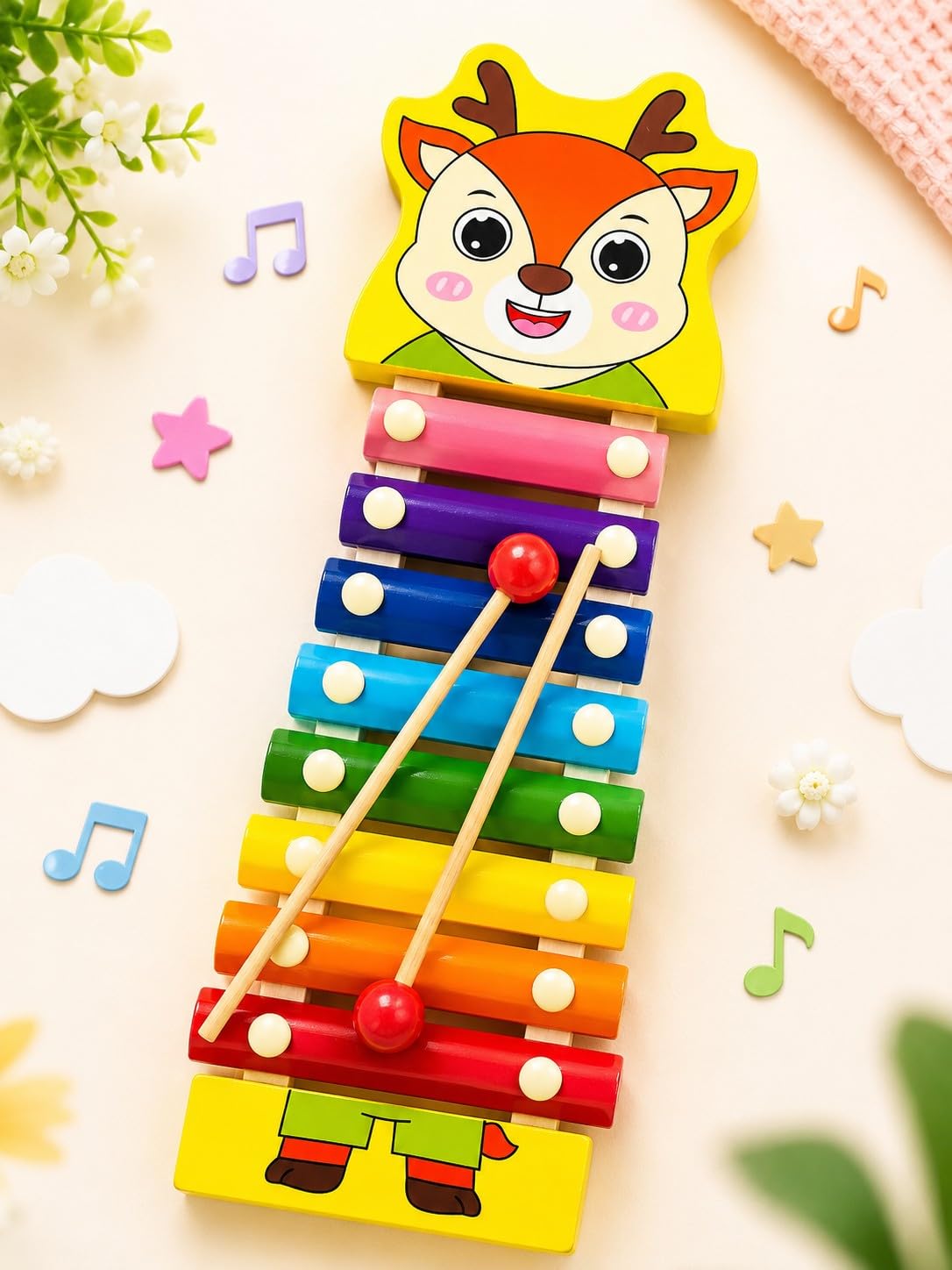 Toywood Wooden Cat Xylophone Musical Toy For Kids  Rainbow Metal Keys Educational Music Instrument | Montessori Early Learning 