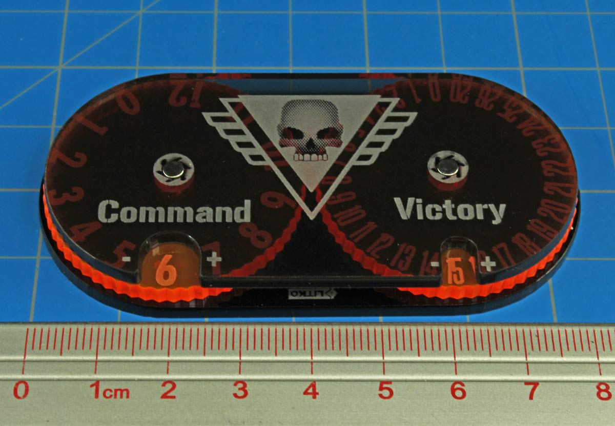 LITKO Command & Victory Point Tracker | Compatible with Warhammer 40K: Kill Team | Laser-Cut Acrylic Score Dial | Command (0-12) & Victory Points (0-30) Indicator | Fluorescent Orange/Translucent Grey