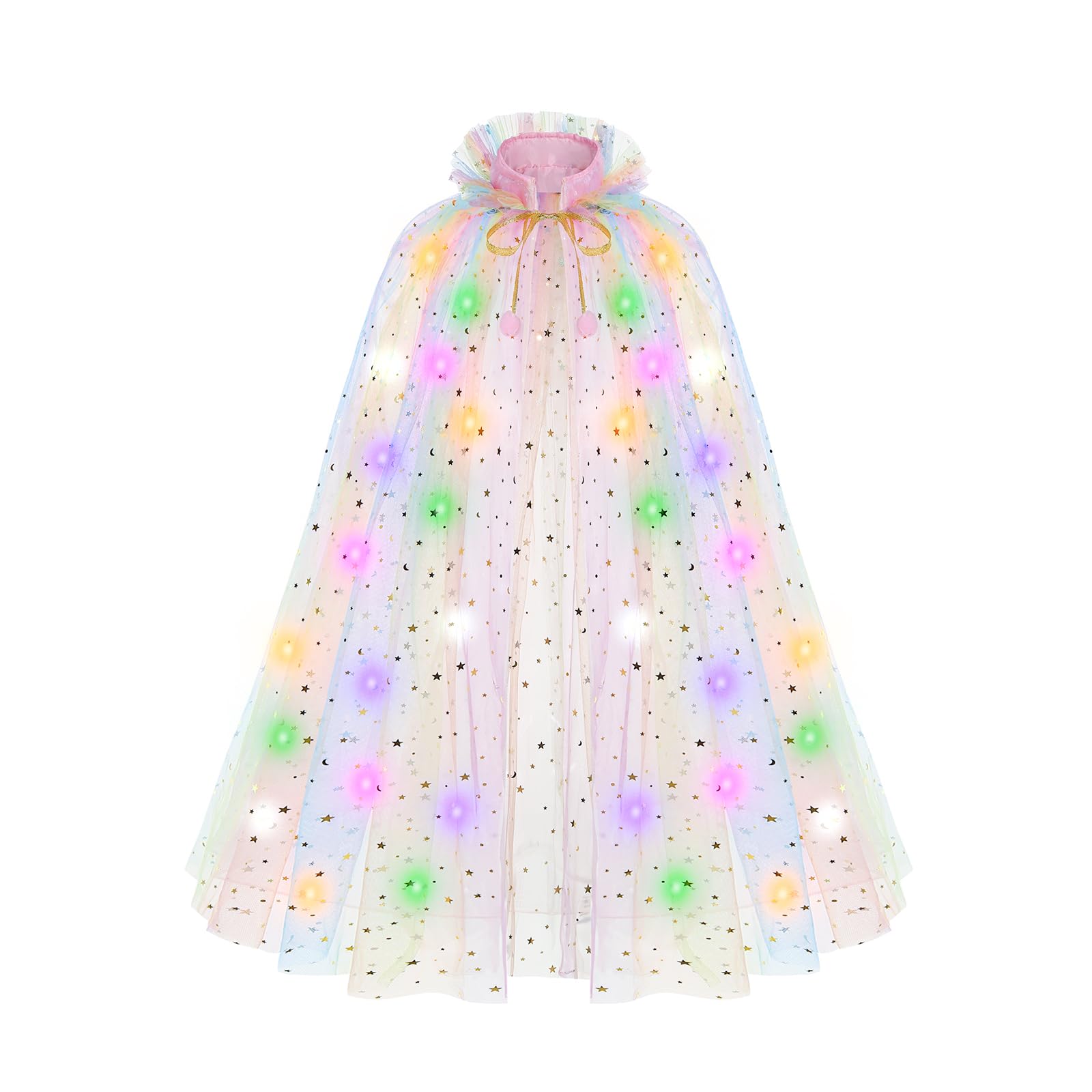 Hsctek Light Up Princess Cape, Rainbow Princess Dress Up Tulle Cape, Coloful Princess Outfit Costume Accessories Kids Toddlers Girls