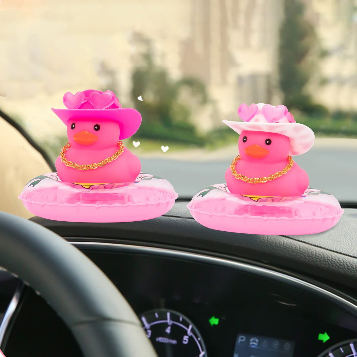 Wonuu Car Accessories Rubber Ducks Dashboard Decorations Rubber Duck Pink Accessories Dashboard Duck Car Decorations Car Ducks For Dashboard Car Duck Car Dashboard Decorations, Heart-Pink&Pinkdolphin