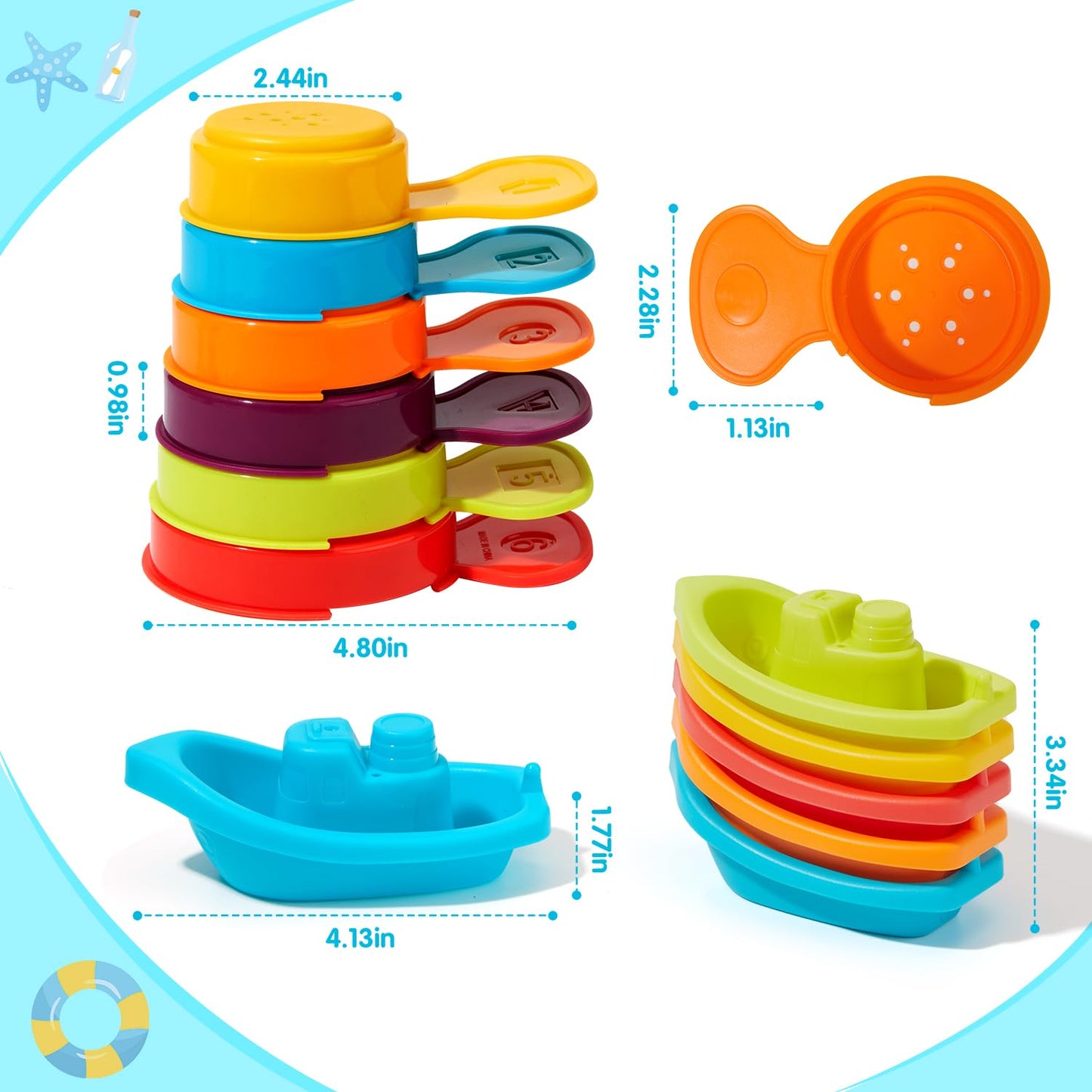 Amchsuri Baby Bath Toys For Kids Ages 1-3, 11 Pcs Mold Free Toddler Bath Toys For 2-4 Bathtub Water Table Pool Toys Stackable Boats And Spoons For Babies 6-12 Months Early Learning Educational Gift