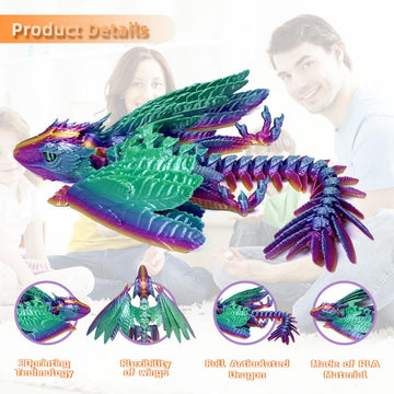Feathered Wyvern Dragon,3D Printed Dragon, Articulated Dragon with Wings, Fidget Dragon, 3D Printed Toys, Desktop Pet - Indulge