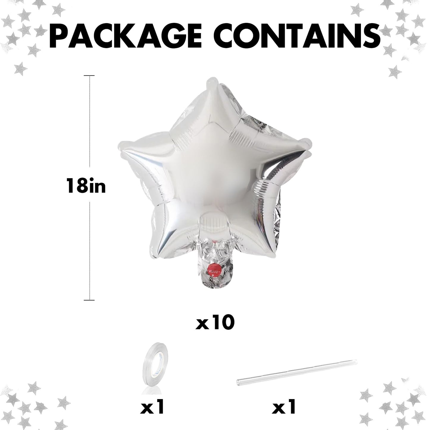 Silver Star Foil Balloons, 18 Inches Star Foil Balloons For Helium, 10 Pcs Silver Star Birthday Balloons Set For Birthday Party