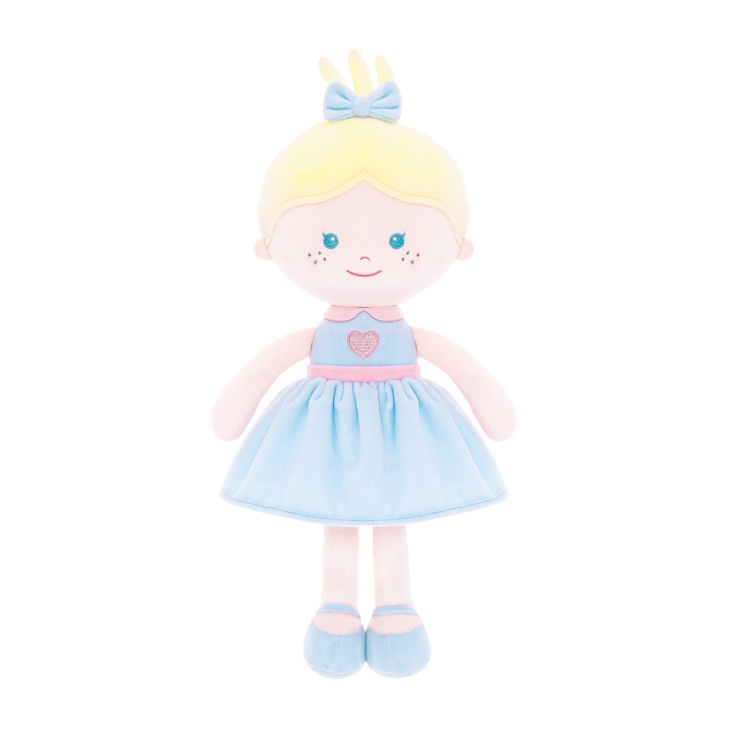 Onetoo Soft Baby Doll For Girls Plush Rag Doll Sleeping Cuddle Buddy Doll First Baby Doll Wear Blue Love Dress 14'
