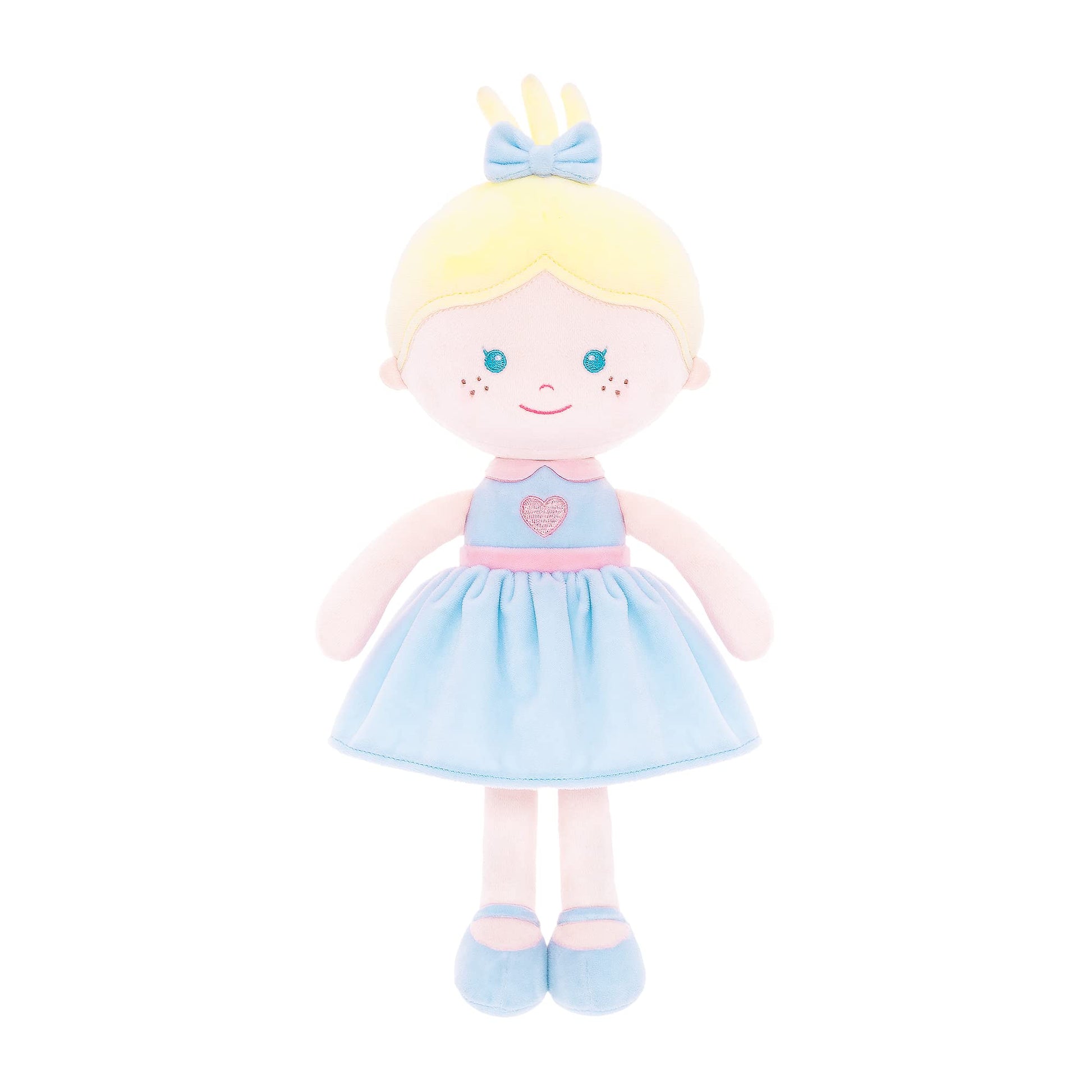 Onetoo Soft Baby Doll For Girls Plush Rag Doll Sleeping Cuddle Buddy Doll First Baby Doll Wear Blue Love Dress 14'