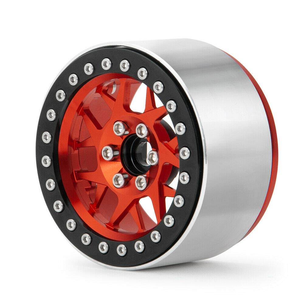 4Pcs 2.2'' Rc Aluminum Beadlock Wheels W/Hubs For For For 1/10 Rc Axial Wraith Rr10 Yeti Scx10 D90 Trx4 Cc01 (Red)