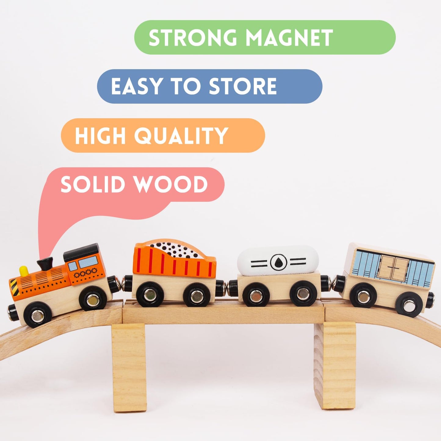 Woodenedu Wooden Train Sets For Toddlers, 12Pcs Train Toy Magnetic Sets Fits Brio, Thomas, Melissa And Doug, Kids For Boys Girls