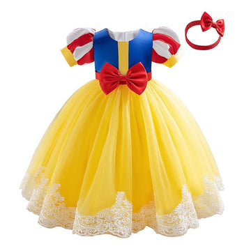Hoizosg Baby Girls Halloween Costume Snow White Bowknot Dress Christening Birthday Party Baptism Christmas Gown W/Headwear 3T