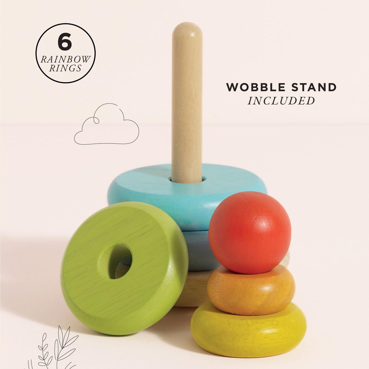 Le Toy Van - Wooden Rainbow Stacker | Girl & Boy 7 Piece Rainbow Wobbling Ring Stacker - Suitable for 18+ Months
