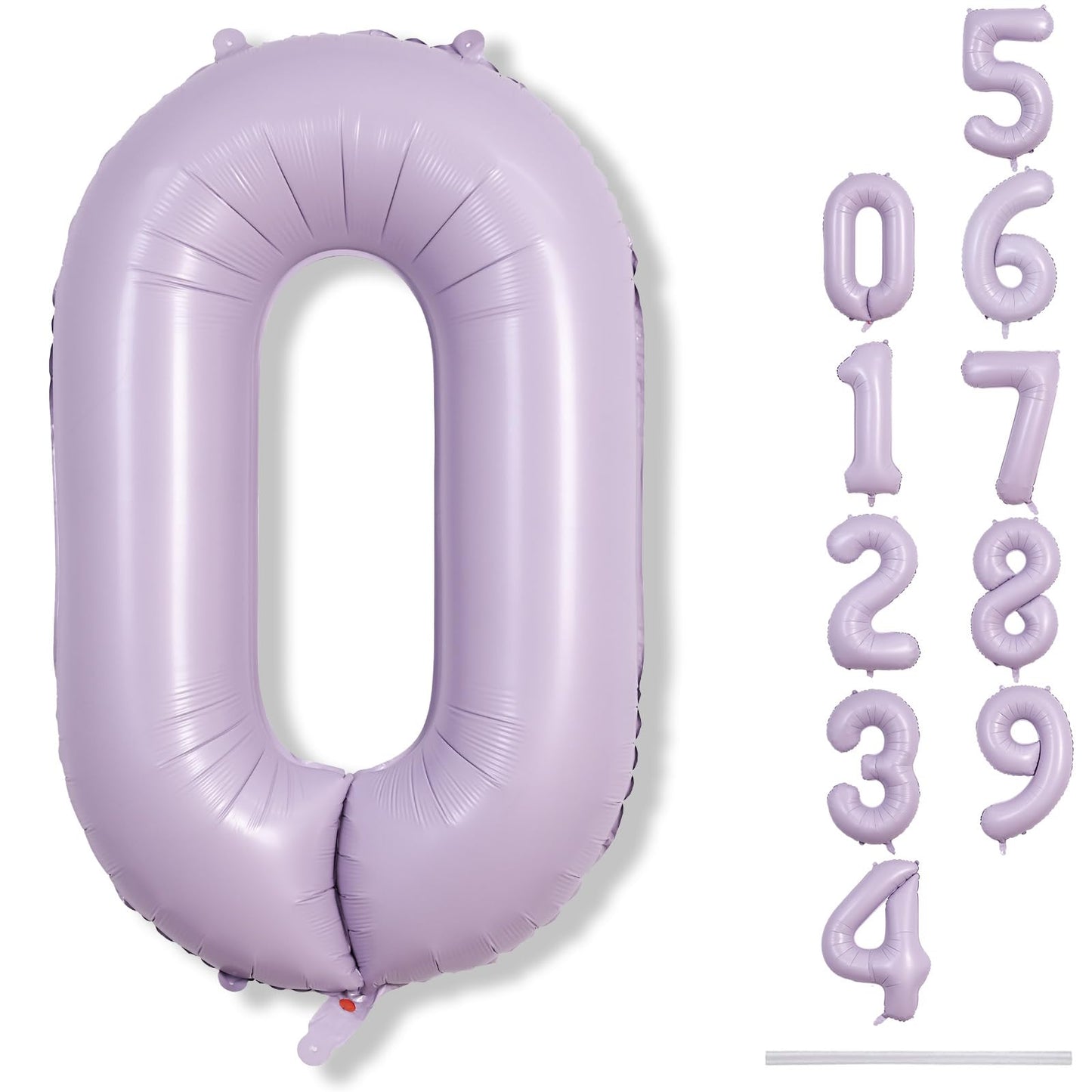 Pastel Purple Number 0 Balloons 40 Inch, Large Lilac Number Balloons 0-9 Set, Light Purple 0 Mylar Foil Balloon Numbers For Girl