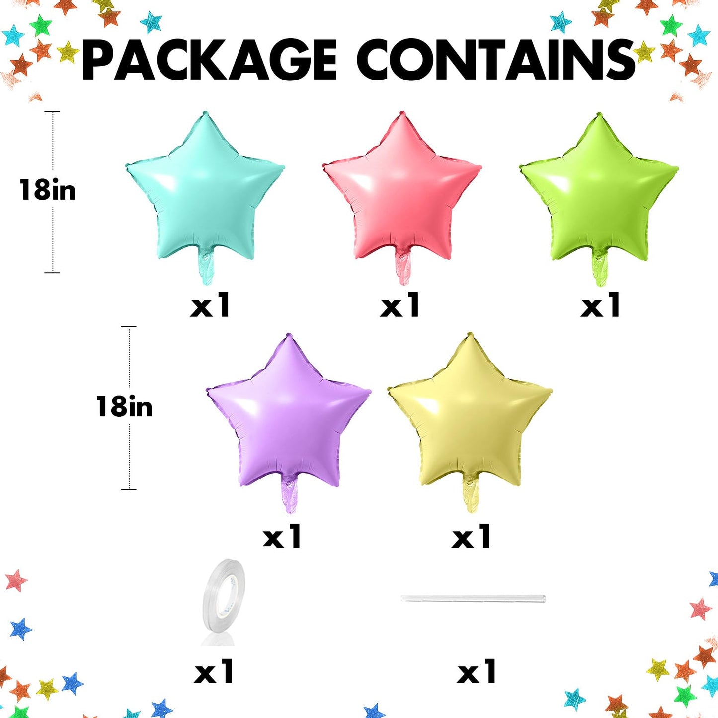 18 Inch Pastel Star Balloons, 10 Pcs Pastel Rainbow Star Shape Foil Balloon Helium Balloons, Big Mylar Star Balloons For Wedding