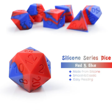 Silicone DND Dice, DNDND 7PCS Silicone Rubber D&D Dice Set with Clear Plastic Display Case for DND Role Playing Games and Tablet