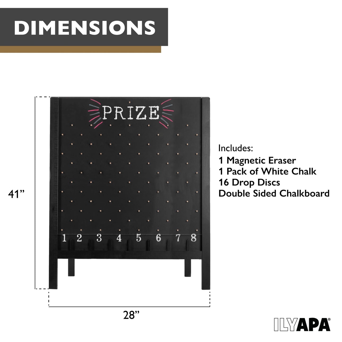Ilyapa Board - Large Portable Prize Drop Game For Events And Trade Show - 27.5 X 41 Inch Double Sided - Wooden A-Frame Chalkboar