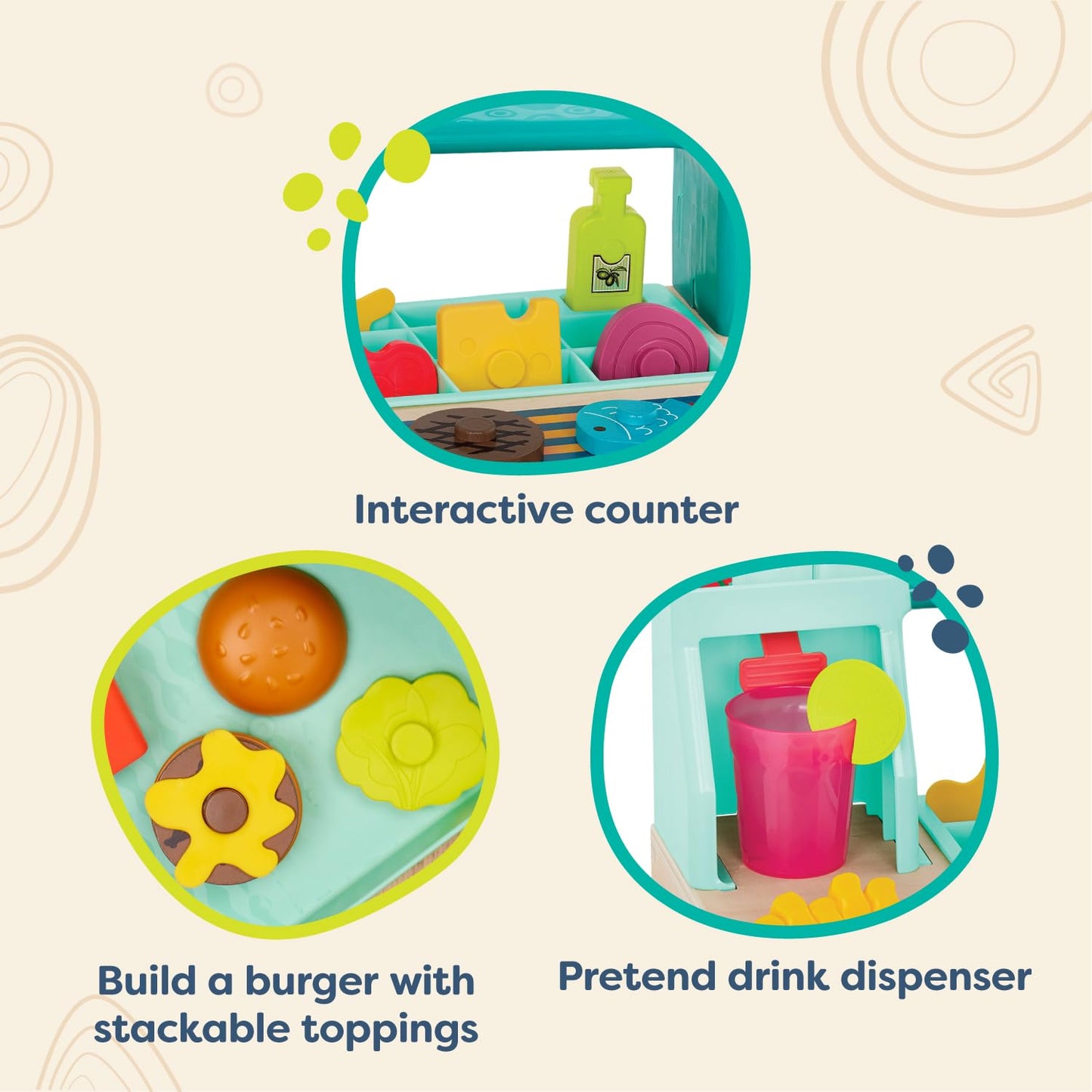 B. toys- Mini Chef - Build-a-Burger Playset- Pretend Play Wooden Burger Play Set - Play Food & Role-Play Accessories - Cooking T