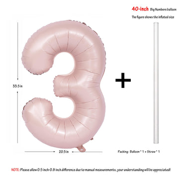 40 In Matte Pink Number Balloons Helium Foil Mylar Balloon Birthday Party Banquet Decoration Digital 3