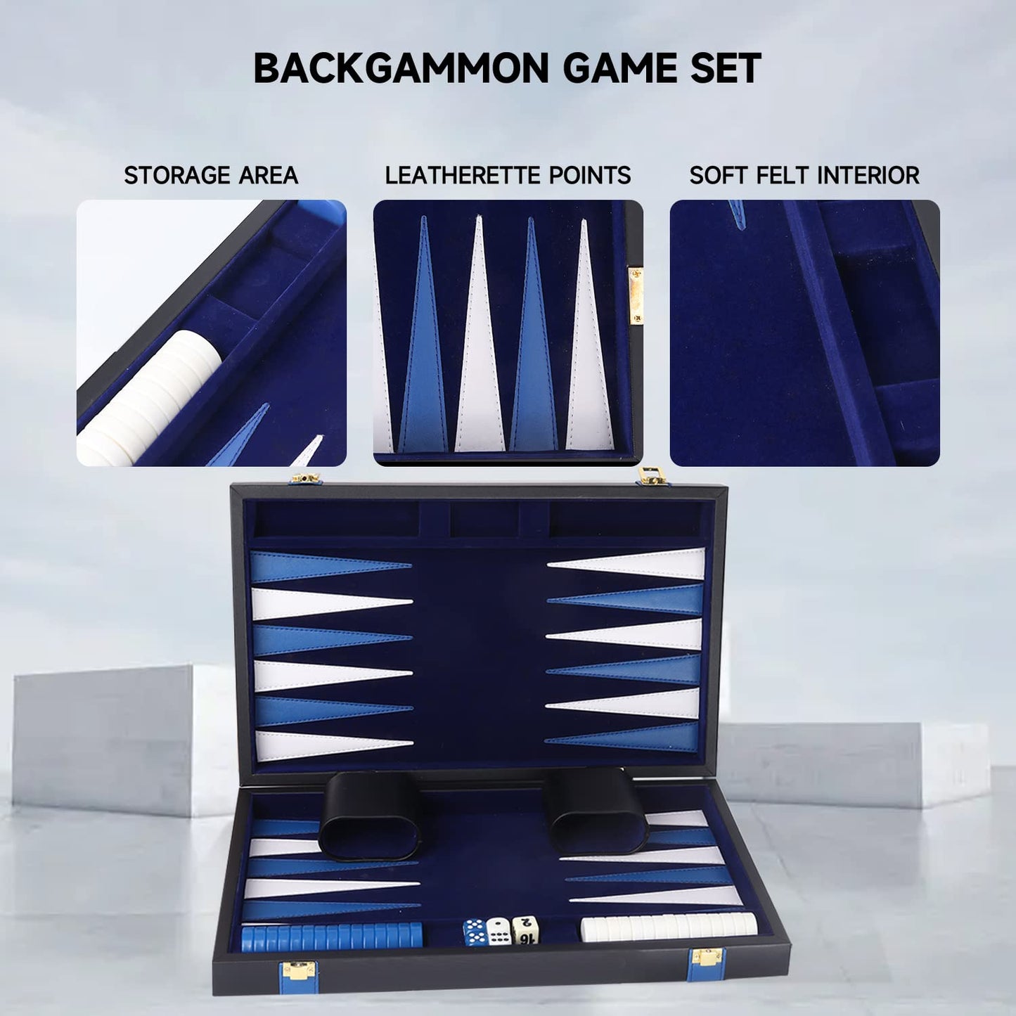 GSE Games & Sports Expert enhanced Leather Backgn Board Game Set  Classic Backgn Game Set with Leather Case  Travel Folding Board Game (Black&Blue  Small)