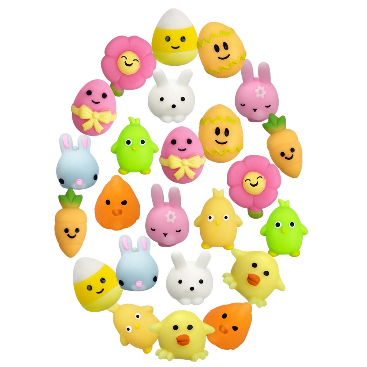Qingqiu 24 Pcs Easter Mochi Squishy Toys Stress Relief Squishies For Kids Boys Girls Toddlers Easter Basket Stuffers Egg Fillers
