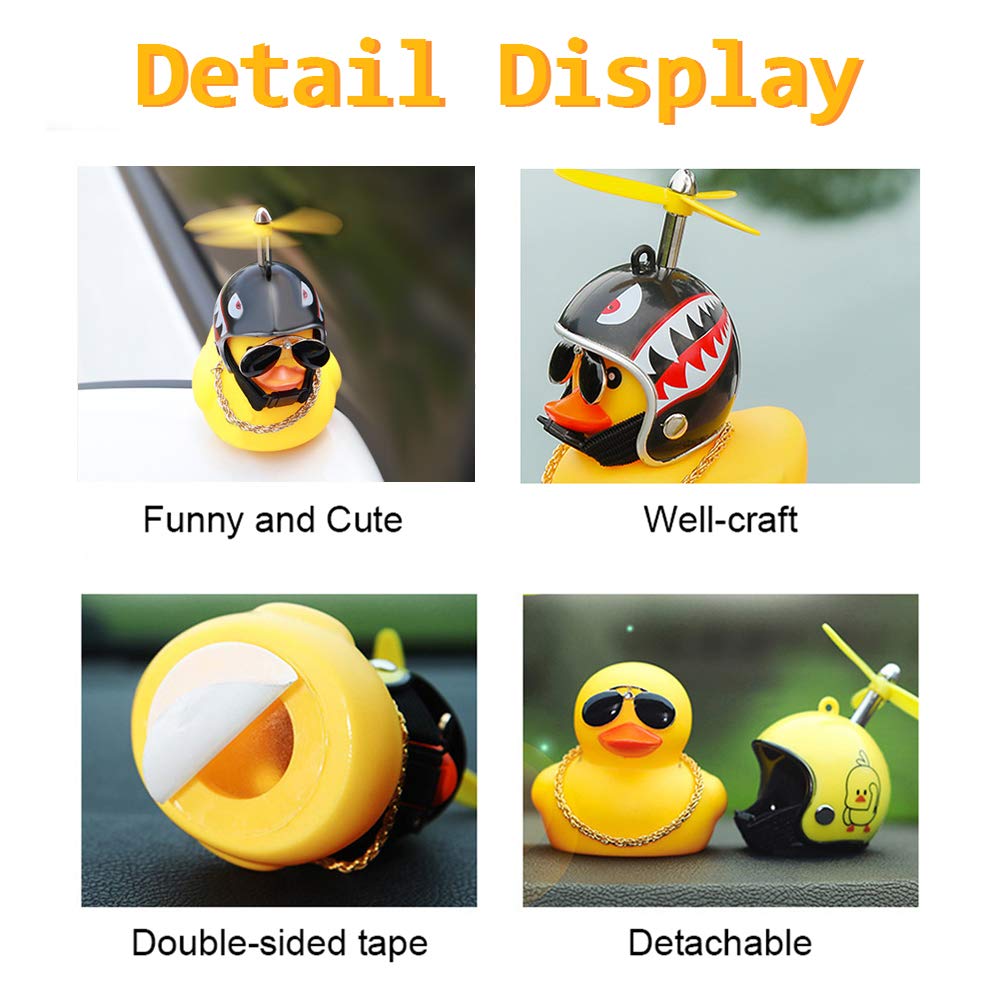 wonuu Rubber Duck Toy Car Ornaments Yellow Duck Car Dashboard Decorations Cool Glasses Duck with Propeller Helmet