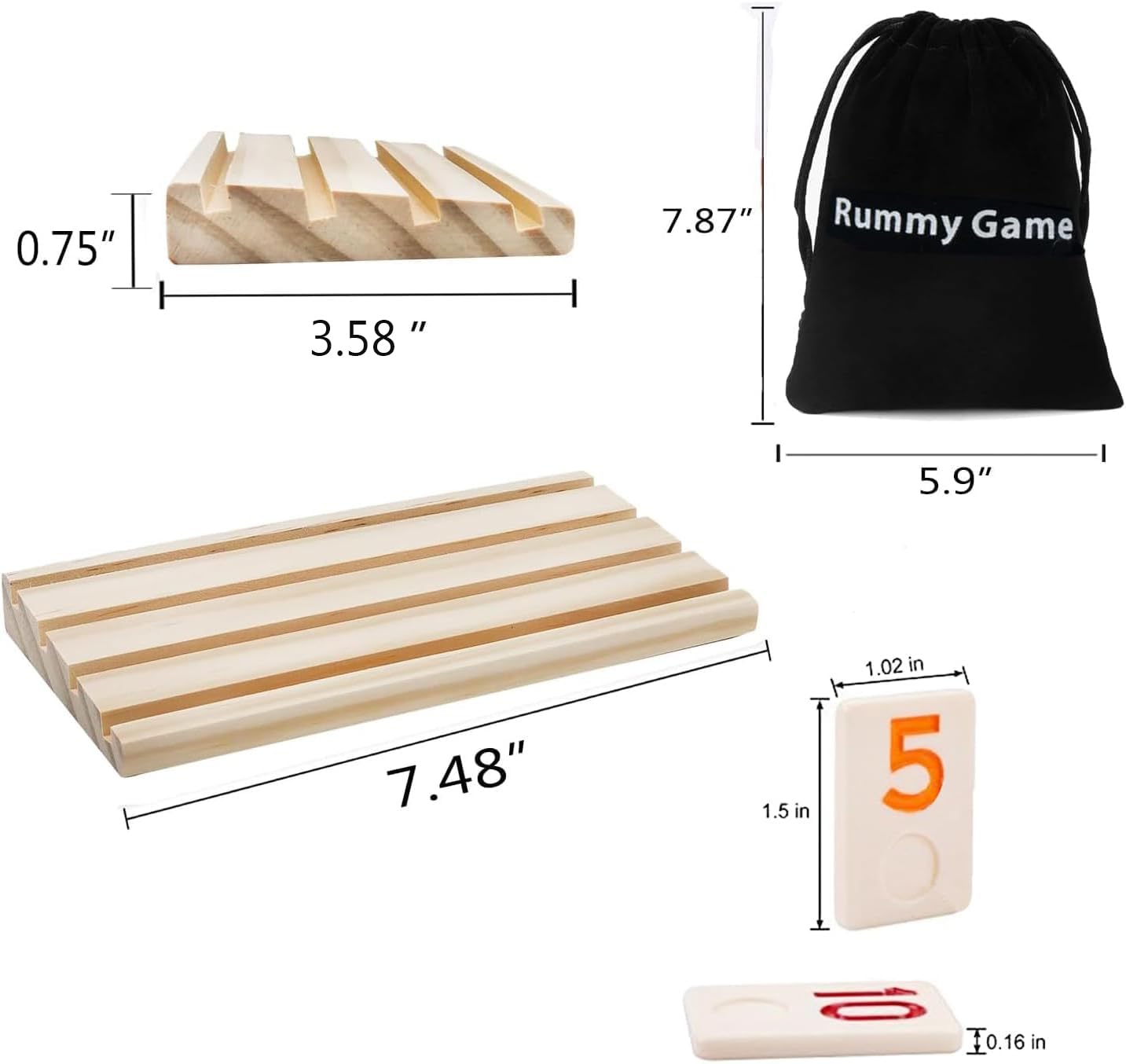 Dollergo Rummy Game With 4 Wooden Racks/Trays, Rummy Cube Game With Portable Case 106 Rummy Tiles Travel Game Set With 4 Tiles H
