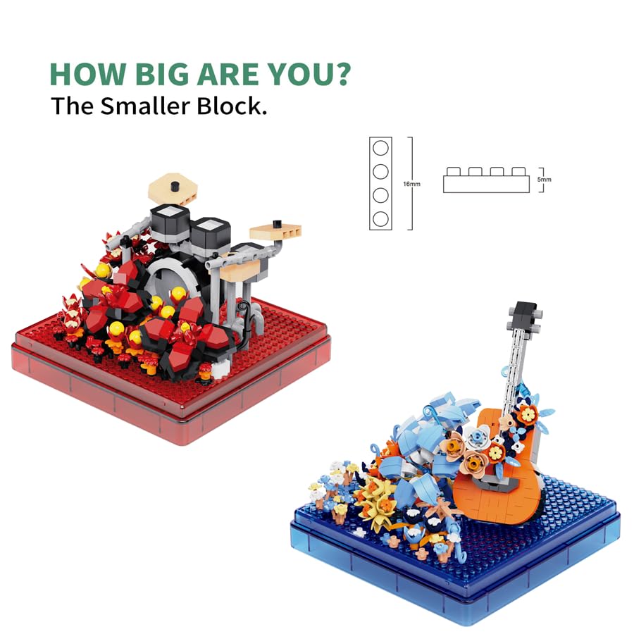 Musical Instruments Micro Blocks Building Sets,Classical Famous Building Block Set,1500 PCS for Adults and Kids,Guitar and Drum