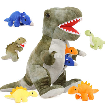 Muiteiur Dinosaur Stuffed Animals Soft Plush 19.6 Inch Dinosaur Stuffed With 5 Cute Babies T-Rex Zippered Belly Dinosaur Gift Set For Kids Girl Boy