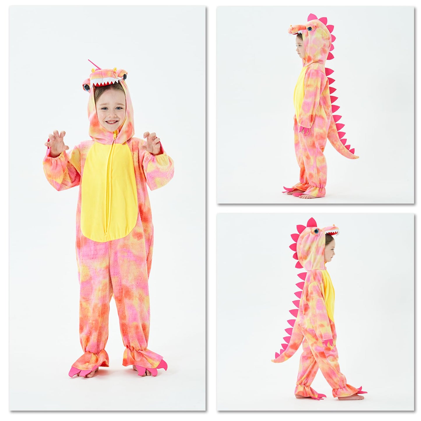 Dearsun Child'S T-Rex Dinosaur Costume Dinosaur Costume For Kids Fancy Dress Costume Hooded Romper Jumpsuit (Xs/90, Pink)