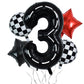 Toniful 40 Inch Race Car 3Rd Birthday Balloons Racetrack Number 3 Black Balloons Wheel Tire Balloons Black White Checkered Ballo