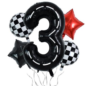 Toniful 40 Inch Race Car 3Rd Birthday Balloons Racetrack Number 3 Black Balloons Wheel Tire Balloons Black White Checkered Ballo