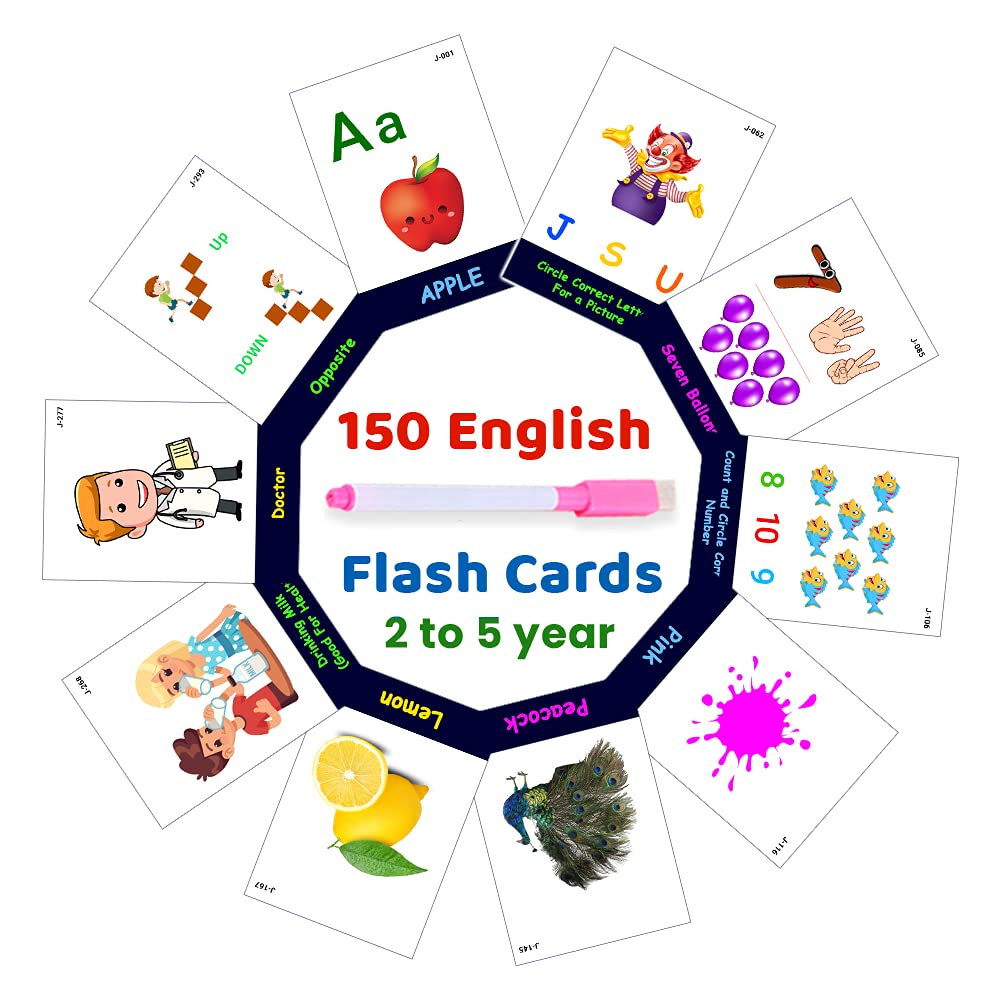 Critom 150 Activity Flash Cards (Total 300 Flash Cards Alphabet, Numbers, Animals & Birds, Body Parts, Shapes, Colors And Fruit