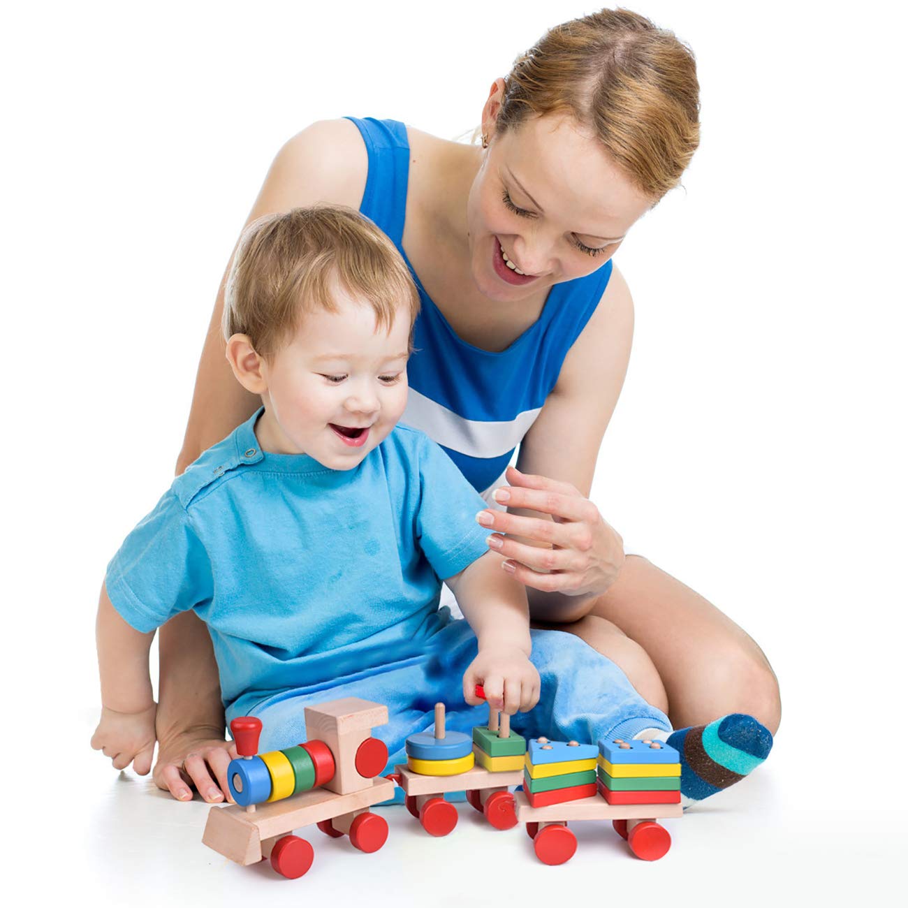 Fun Little Toys Stacking Train, Shape Sorter Wooden Toys(23 Pcs), Sorting & Stacking Toys For Toddler 3, Montessori Toys For 3 Year Old Boy Girl Gifts, Kids Wooden Train Toy