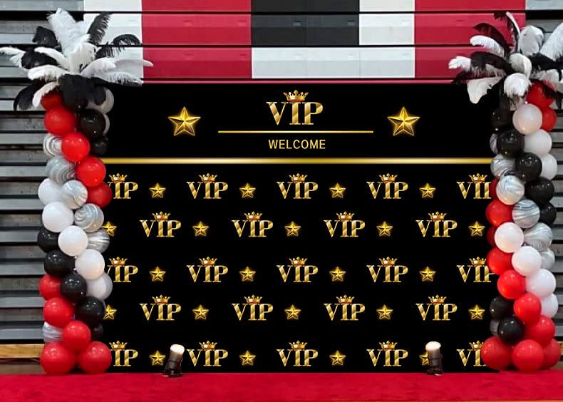 BAIFNEZ VIP Photography Backdrop Black Gold VIP Party Photo Banner Graduation Prom Backdrop 7x5FT Red Carpet Event Birthday Part