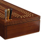 We Games 3 Player Wood Cribbage Set - Easy Grip Pegs And 2 Decks Of Cards Inside Of Board - Walnut Stained