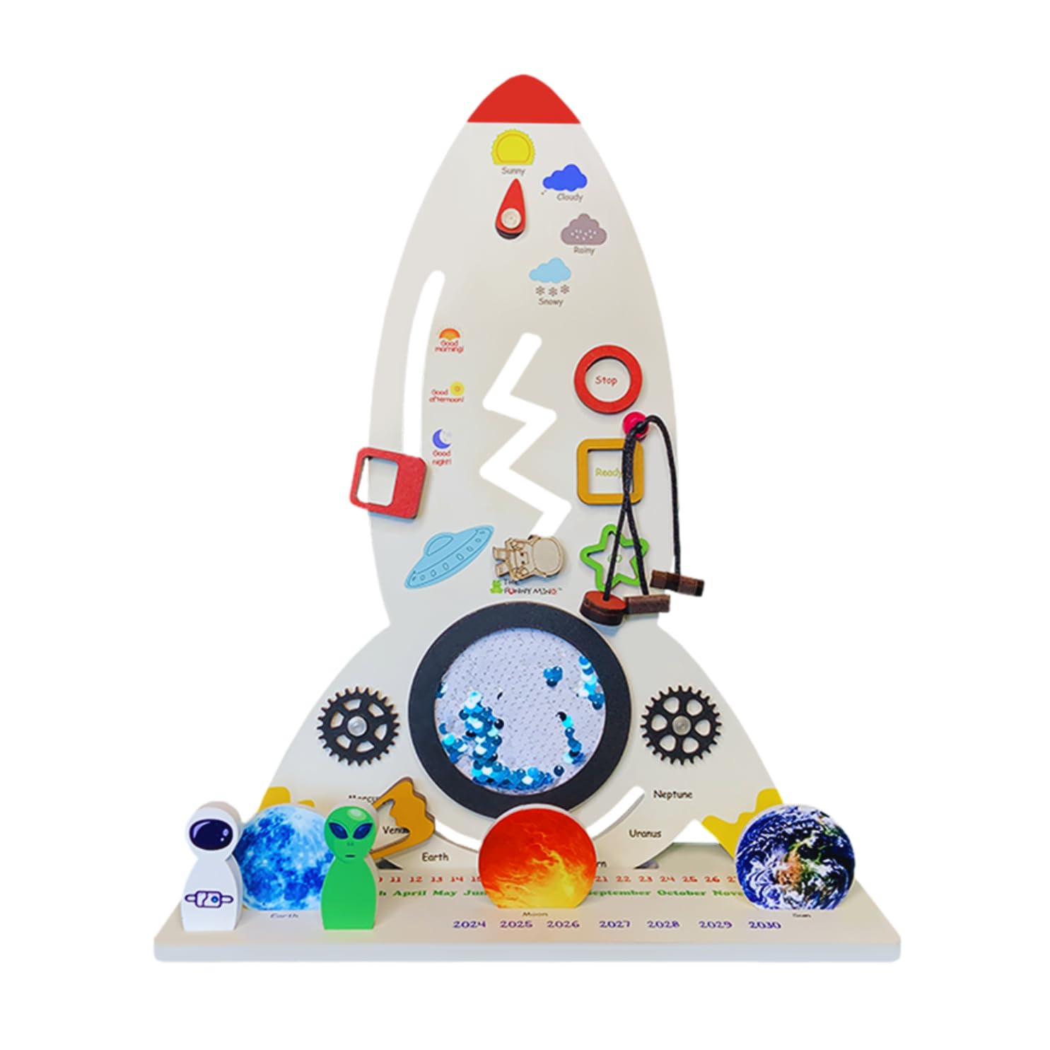 The Funny Mind Space Shuttle With Launch Pad Busy Board | 10+ Activities Montessori Learning Educational Sensory Wooden Toy For 