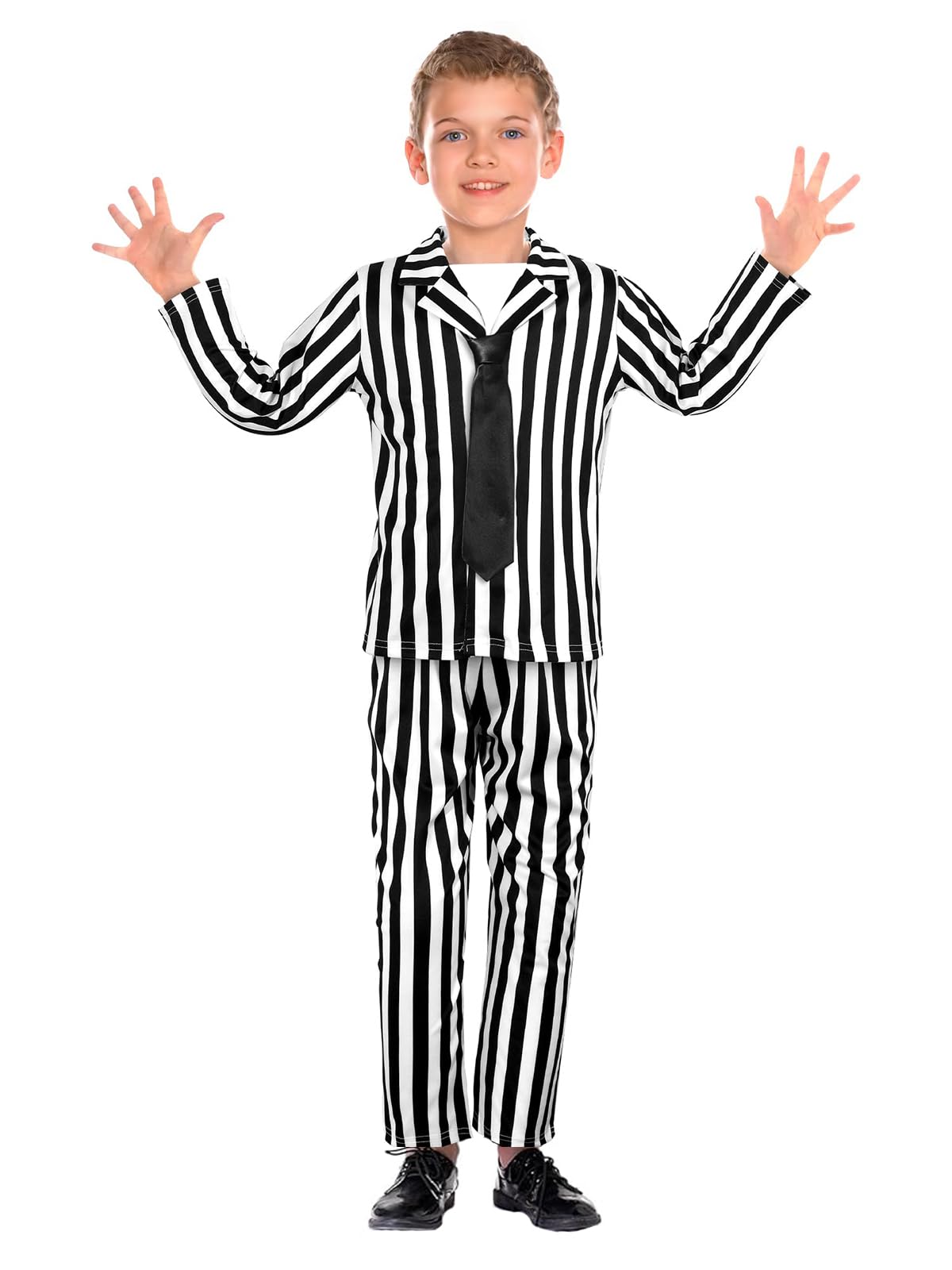 Promoted To Big Sister Boy Halloween Black And White Striped Suit Scary Costume For Kids (6T)