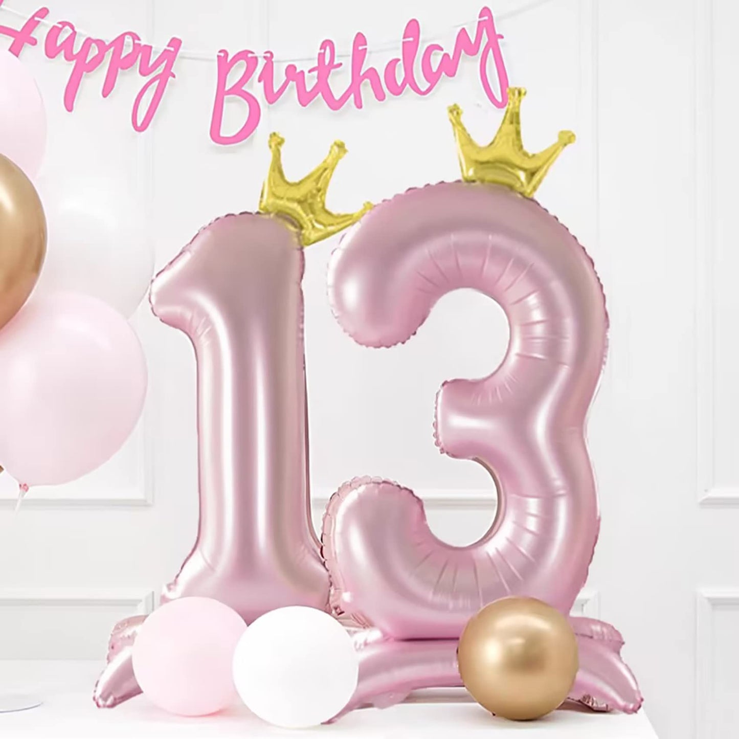 Tellpet Crown Pink Number 1 Balloon With Base For Girls 1St Birthday Party Decoration
