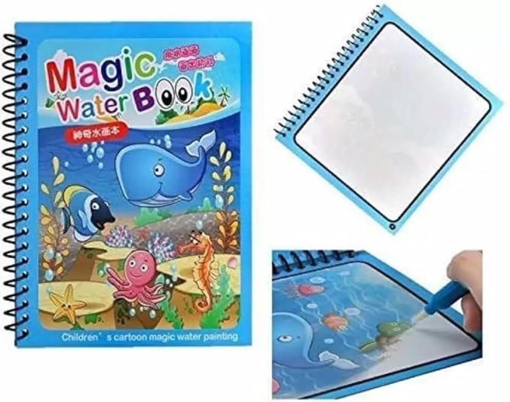 Royaldeals Reusable Magic Water Quick Dry Book Water Coloring Book Doodle with Magic Pen Painting Board for Children Education D