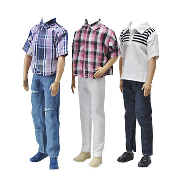 E-Ting 3 Sets Fashion Casual Wear Plaid Doll Clothes Jacket Pants Outfits With 3 Pairs Shoes For 12 Inches Dolls