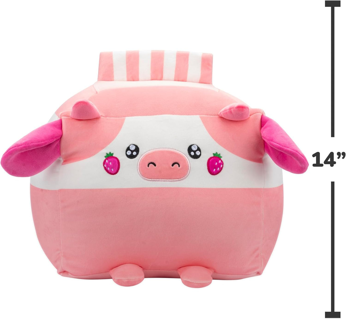 Russ 14-Inch Strawberry Milk Box Cow Plush - Ultrasoft Official Jazwares Plush From The Makers Of Squishmallows