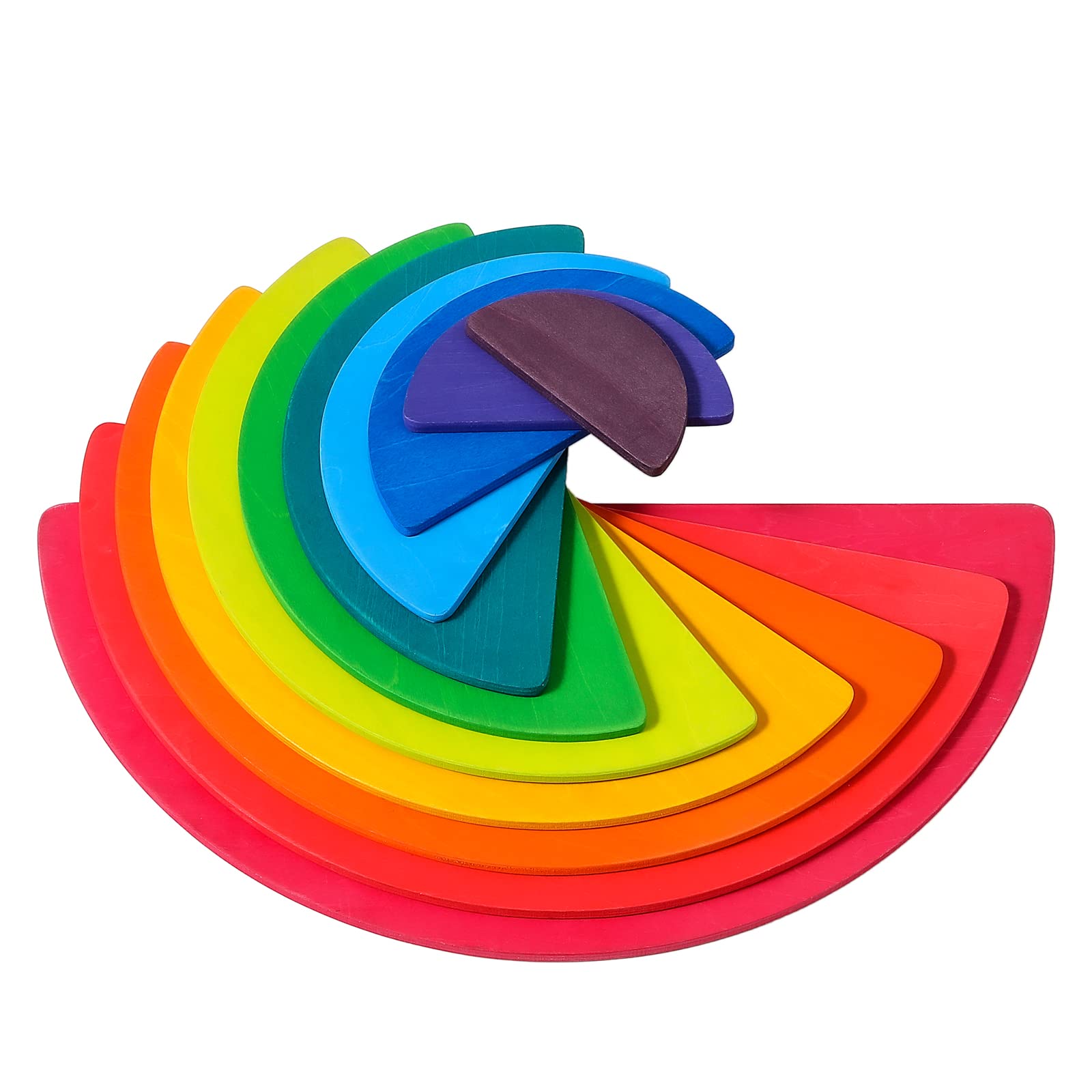 MERRYHEART Wooden Semicircle Stacker Toys, 11 Pcs Semicircle Rainbow Stacking Puzzle, Building Blocks Board Set for Kids, Learni
