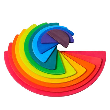 MERRYHEART Wooden Semicircle Stacker Toys, 11 Pcs Semicircle Rainbow Stacking Puzzle, Building Blocks Board Set for Kids, Learni