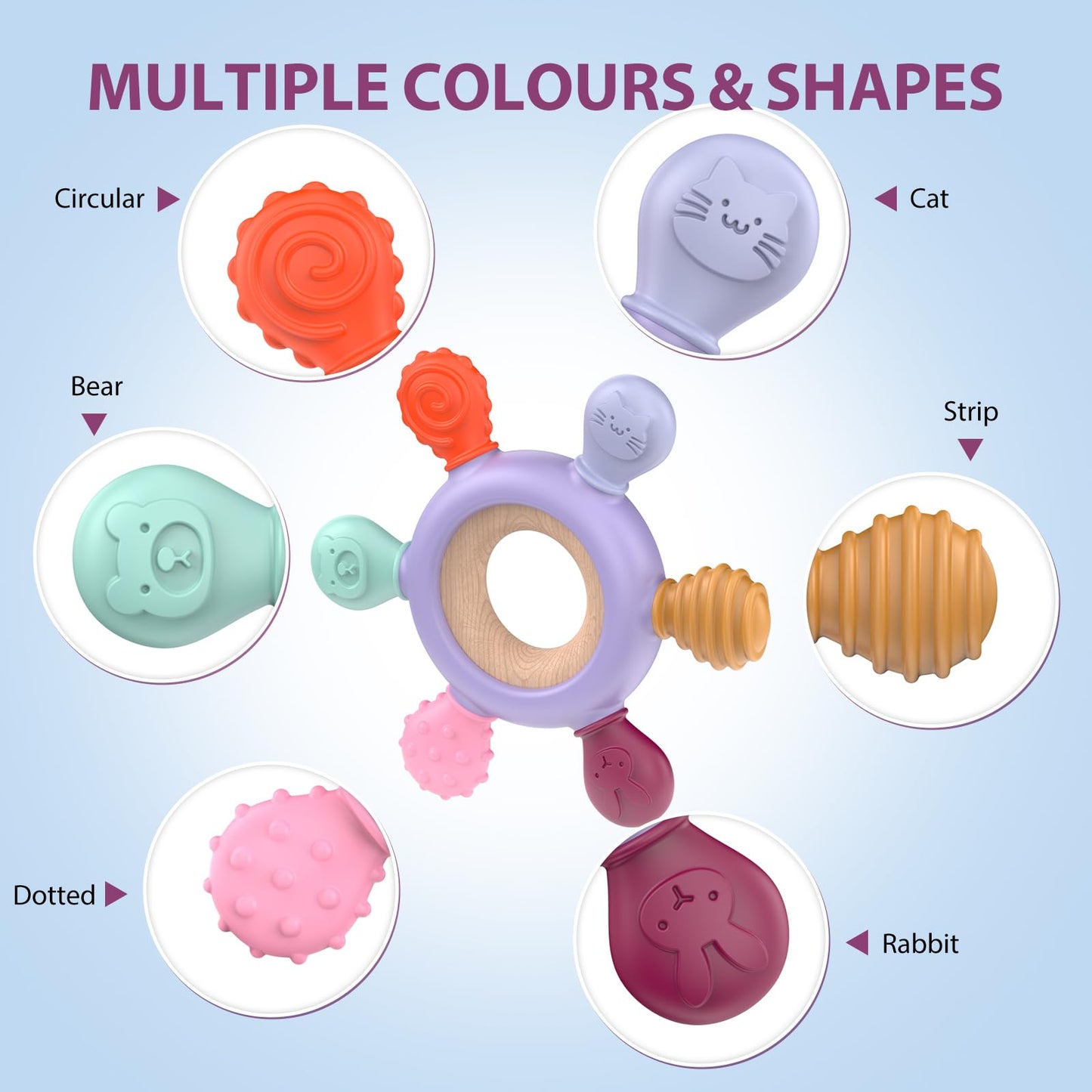 akolik Teething Toys for Babies  Baby Teethers Toy Teething Ring Silicone  Grasping Teething Toy  BPA Free Teething Newborn Accessories for Baby 0 3 6 9 12 18 Months (Purple)