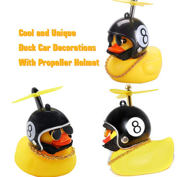 Wonuu Rubber Duck Car Decorations Cute Yellow Duck Car Dashboard Ornaments With Propeller (W-8&Black)