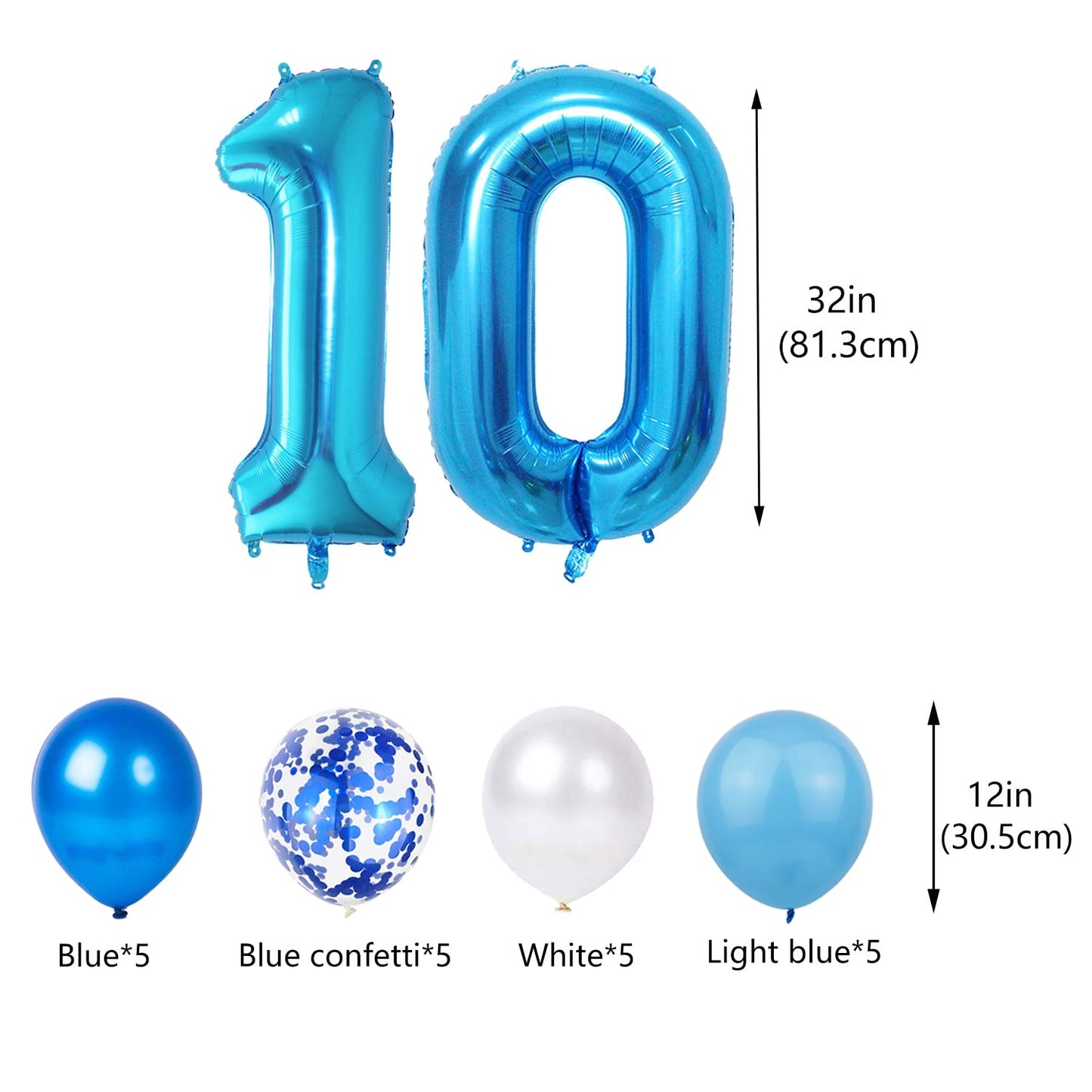 10Th Birthday Decorations Blue For Boys, Double Digits 10Th Birthday Decoration, Blue 10Th Birthday Banner Number 10 Foil Balloo