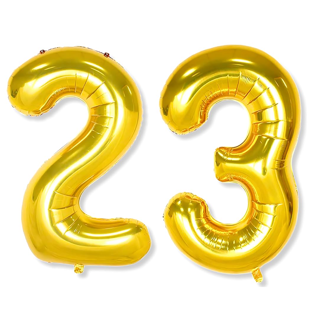 Flyloons 23 number Golden Foil Balloon 16 inch Size Birthday Decoration Items Pack of 2 | 23rd Year Balloons | Twenty Three