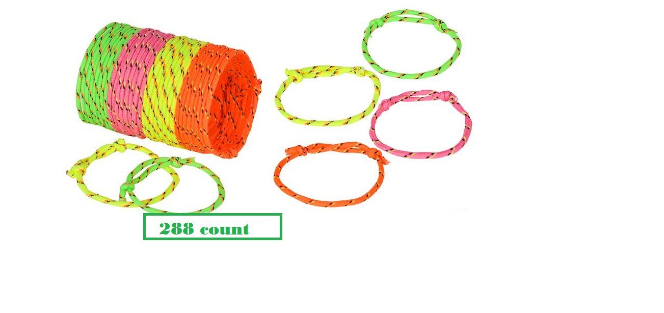 mixed 288 Neon Friendship Rope Bracelets ~ Birthday Party Favors ~ Summer Camps~ Halloween Trick or Treat ~ Easter Basket Filler